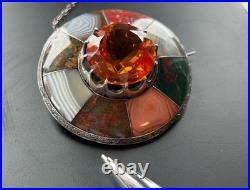 Antique Victorian Scottish Agate Cairngorm Sash Kilt Brooch Pin