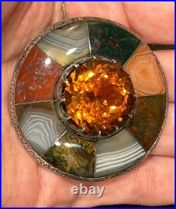 Antique Victorian Scottish Agate Cairngorm Sash Kilt Brooch Pin