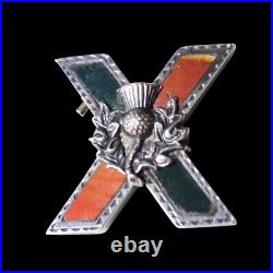 Antique Victorian Scottish St Andrews Cross Sterling Silver Bloodstone Brooch