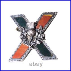 Antique Victorian Scottish St Andrews Cross Sterling Silver Bloodstone Brooch