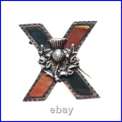 Antique Victorian Scottish St Andrews Cross Sterling Silver Bloodstone Brooch