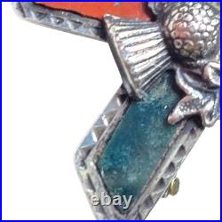 Antique Victorian Scottish St Andrews Cross Sterling Silver Bloodstone Brooch