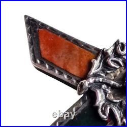 Antique Victorian Scottish St Andrews Cross Sterling Silver Bloodstone Brooch
