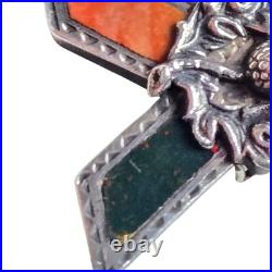 Antique Victorian Scottish St Andrews Cross Sterling Silver Bloodstone Brooch