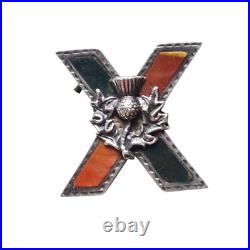 Antique Victorian Scottish St Andrews Cross Sterling Silver Bloodstone Brooch