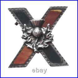 Antique Victorian Scottish St Andrews Cross Sterling Silver Bloodstone Brooch