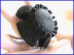 Antique Victorian Scottish Thistle Flower Maltese Cross Bog Oak Wood Pin Brooch
