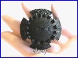 Antique Victorian Scottish Thistle Flower Maltese Cross Bog Oak Wood Pin Brooch