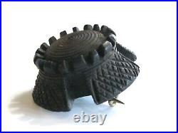 Antique Victorian Scottish Thistle Flower Maltese Cross Bog Oak Wood Pin Brooch