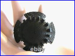 Antique Victorian Scottish Thistle Flower Maltese Cross Bog Oak Wood Pin Brooch