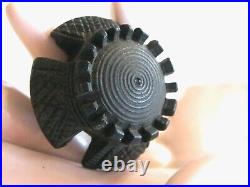 Antique Victorian Scottish Thistle Flower Maltese Cross Bog Oak Wood Pin Brooch