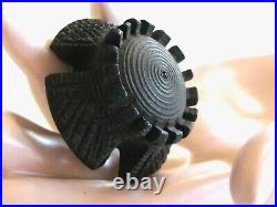 Antique Victorian Scottish Thistle Flower Maltese Cross Bog Oak Wood Pin Brooch
