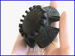 Antique Victorian Scottish Thistle Flower Maltese Cross Bog Oak Wood Pin Brooch