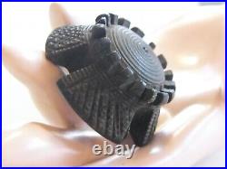 Antique Victorian Scottish Thistle Flower Maltese Cross Bog Oak Wood Pin Brooch