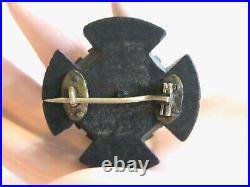 Antique Victorian Scottish Thistle Flower Maltese Cross Bog Oak Wood Pin Brooch