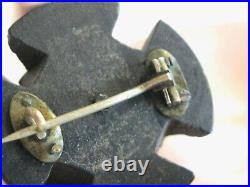 Antique Victorian Scottish Thistle Flower Maltese Cross Bog Oak Wood Pin Brooch