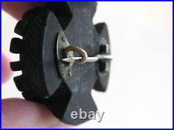 Antique Victorian Scottish Thistle Flower Maltese Cross Bog Oak Wood Pin Brooch