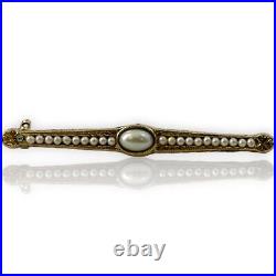 Antique Victorian Seed Pearl Hand Chased Solid 14k Yellow Gold Brooch Pin