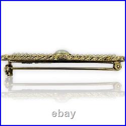Antique Victorian Seed Pearl Hand Chased Solid 14k Yellow Gold Brooch Pin