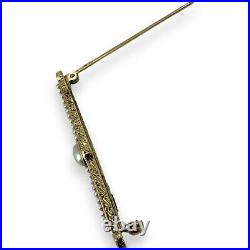 Antique Victorian Seed Pearl Hand Chased Solid 14k Yellow Gold Brooch Pin