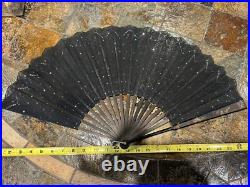 Antique Victorian Sequined Black Folding Hand Fan