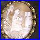 Antique Victorian Shell Cameo Brooch Gold Gilded Pendant Hand Carved Saint Angel