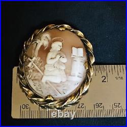 Antique Victorian Shell Cameo Brooch Gold Gilded Pendant Hand Carved Saint Angel