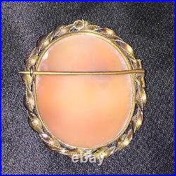 Antique Victorian Shell Cameo Brooch Gold Gilded Pendant Hand Carved Saint Angel