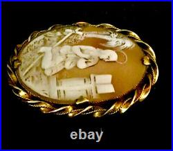 Antique Victorian Shell Cameo Brooch Gold Gilded Pendant Hand Carved Saint Angel