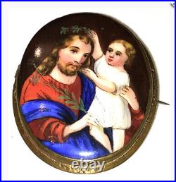 Antique Victorian Shell Cameo Brooch Gold Gilded Pendant Hand Carved Saint Angel