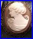 Antique Victorian Shell Cameo Gold Silver Ornate Art Nouveau Lady Hand Carved