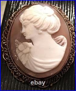 Antique Victorian Shell Cameo Gold Silver Ornate Art Nouveau Lady Hand Carved Antique Victorian Shell Cameo Gold Silver Ornate Art Nouveau Lady Hand Carved