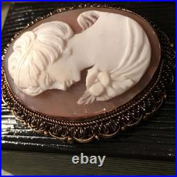 Antique Victorian Shell Cameo Gold Silver Ornate Art Nouveau Lady Hand Carved Antique Victorian Shell Cameo Gold Silver Ornate Art Nouveau Lady Hand Carved