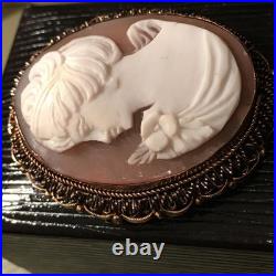 Antique Victorian Shell Cameo Gold Silver Ornate Art Nouveau Lady Hand Carved Antique Victorian Shell Cameo Gold Silver Ornate Art Nouveau Lady Hand Carved