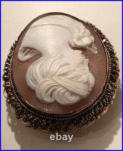 Antique Victorian Shell Cameo Gold Silver Ornate Art Nouveau Lady Hand Carved Antique Victorian Shell Cameo Gold Silver Ornate Art Nouveau Lady Hand Carved