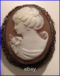 Antique Victorian Shell Cameo Gold Silver Ornate Art Nouveau Lady Hand Carved Antique Victorian Shell Cameo Gold Silver Ornate Art Nouveau Lady Hand Carved