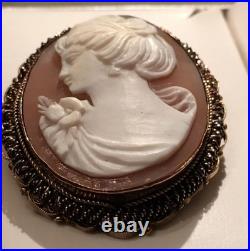 Antique Victorian Shell Cameo Gold Silver Ornate Art Nouveau Lady Hand Carved Antique Victorian Shell Cameo Gold Silver Ornate Art Nouveau Lady Hand Carved