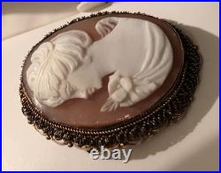 Antique Victorian Shell Cameo Gold Silver Ornate Art Nouveau Lady Hand Carved Antique Victorian Shell Cameo Gold Silver Ornate Art Nouveau Lady Hand Carved