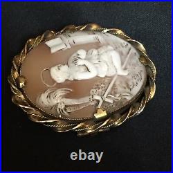 Antique Victorian Shell Cameo Hand Carved Pendant Brooch Gold Gilded Saint Angel