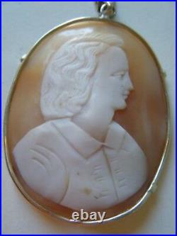 Antique Victorian Shell Cameo LARGE sterling silver pendant hand carved