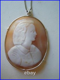 Antique Victorian Shell Cameo LARGE sterling silver pendant hand carved