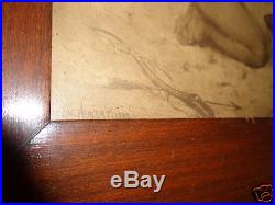 Antique Victorian Signed Aubert Lady Cherub Warming Hands Print Original Old