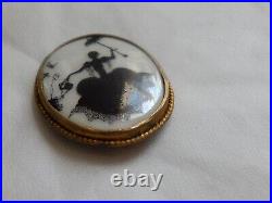 Antique Victorian Silhouette Cameo Portrait Brooch Hand Painted Luster Pin Lady