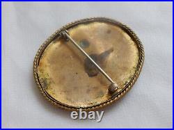 Antique Victorian Silhouette Cameo Portrait Brooch Hand Painted Luster Pin Lady