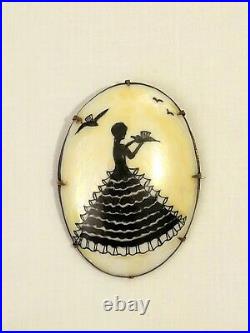 Antique Victorian Silhouette Portrait Brooch Hand Painted Luster Cameo Pin