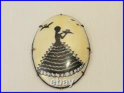 Antique Victorian Silhouette Portrait Brooch Hand Painted Luster Cameo Pin