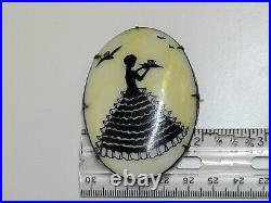 Antique Victorian Silhouette Portrait Brooch Hand Painted Luster Cameo Pin