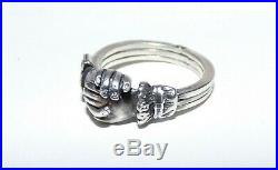 Antique Victorian Silver Fede Gimmel Ring Betrothal Ring Clasped Hands & Heart