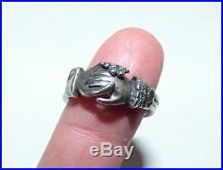 Antique Victorian Silver Fede Gimmel Ring Betrothal Ring Clasped Hands & Heart