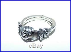 Antique Victorian Silver Fede Gimmel Ring Betrothal Ring Clasped Hands & Heart